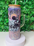 20oz Glass Snow globe Tumbler with handle.