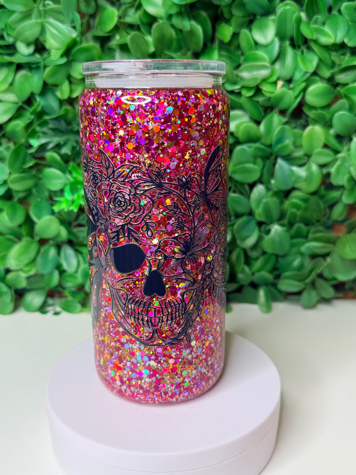16oz Glass Snow Globe Tumbler.