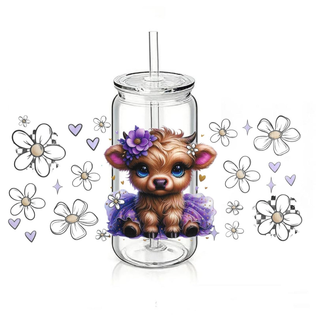 Brown Highland Cow & Flowers
