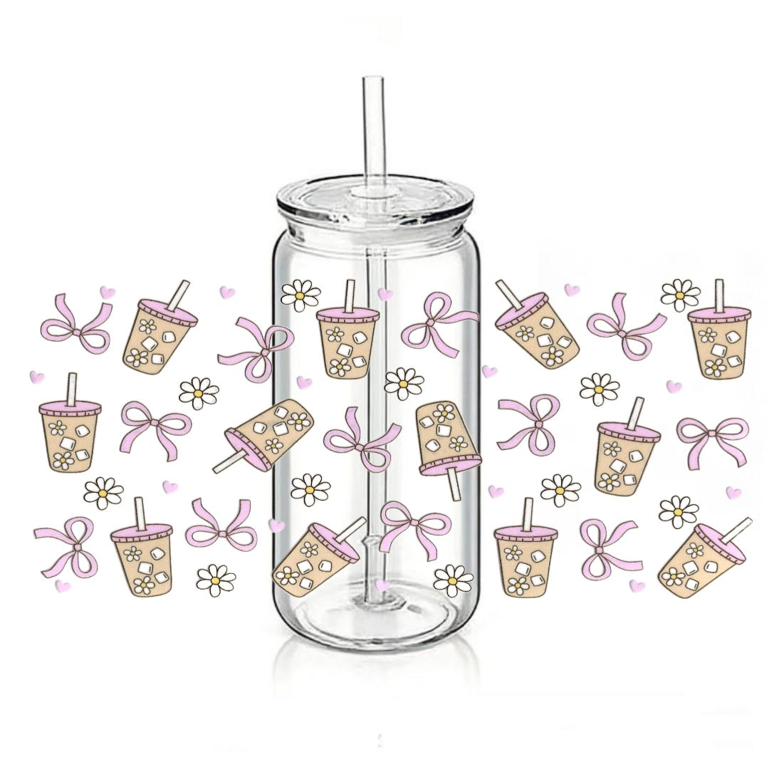 Pink Bows - White Flowers - Drink Print