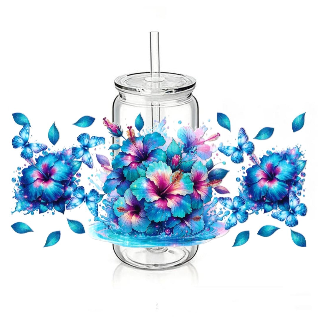 Blue Flower & Butterflies