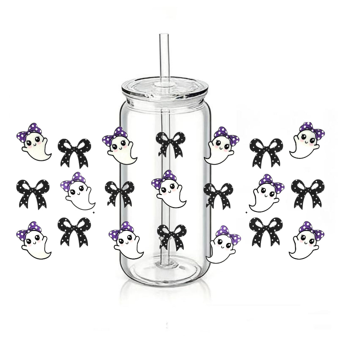 White Ghosts with Black & Purple Bows